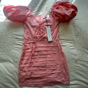 KAI Collective Babita Puffy Sleeve Pink Lace-up Dress, Small NWT